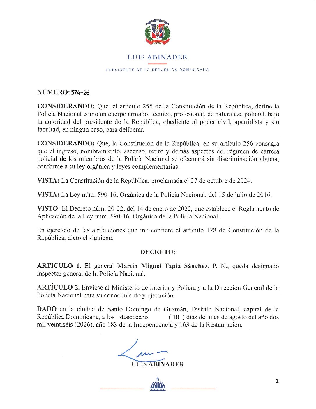 Presidente Abinader confirma a Héctor Valdez Albizu y Clarissa de la Rocha al frente del Banco Central